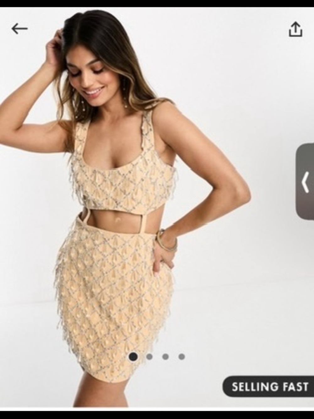 Beaded Cutout Mini Dress - Cream